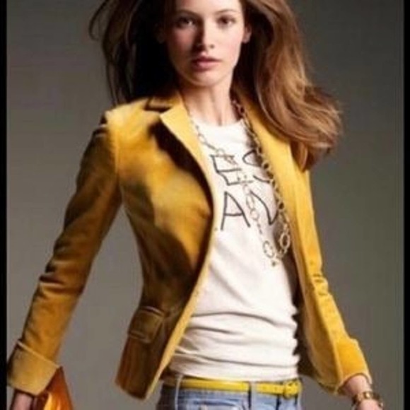 J. Crew Velour Mustard Yellow Blazer SZ 10